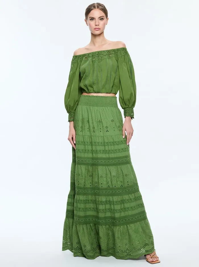 Tops Women Alice Olivia Nan Embroidered Off The Shoulder Blouse Avocado