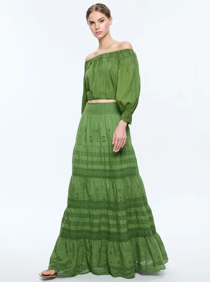 Tops Women Alice Olivia Nan Embroidered Off The Shoulder Blouse Avocado