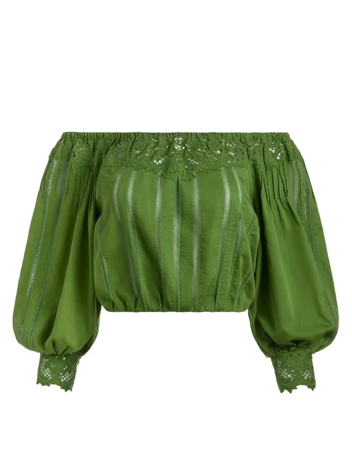 Tops Women Alice Olivia Nan Embroidered Off The Shoulder Blouse Avocado