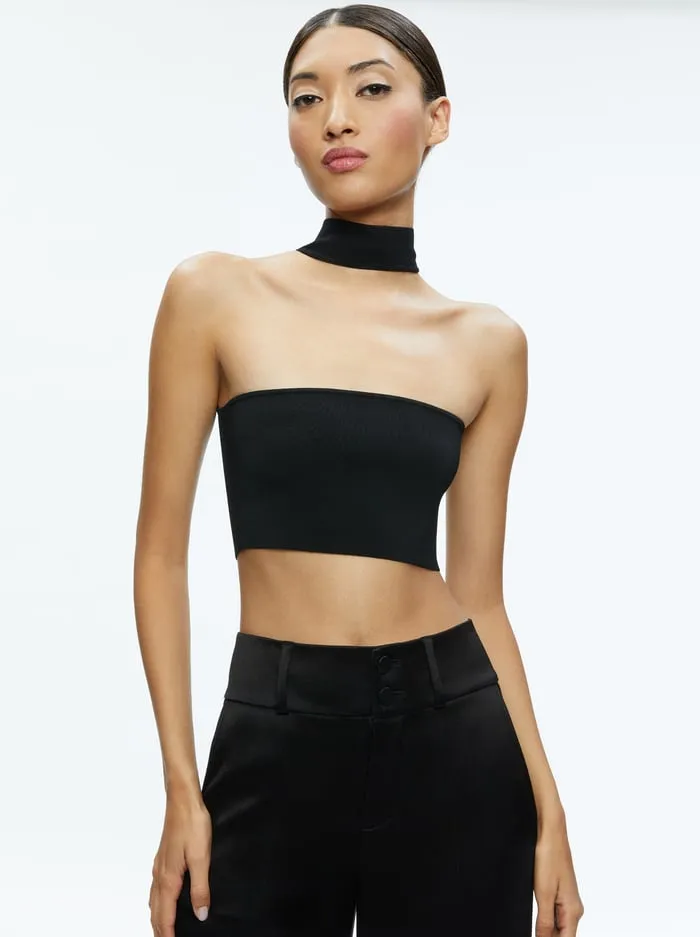 Tops Women Alice Olivia Raya Mock Neck Racerback Cropped Pullover Black