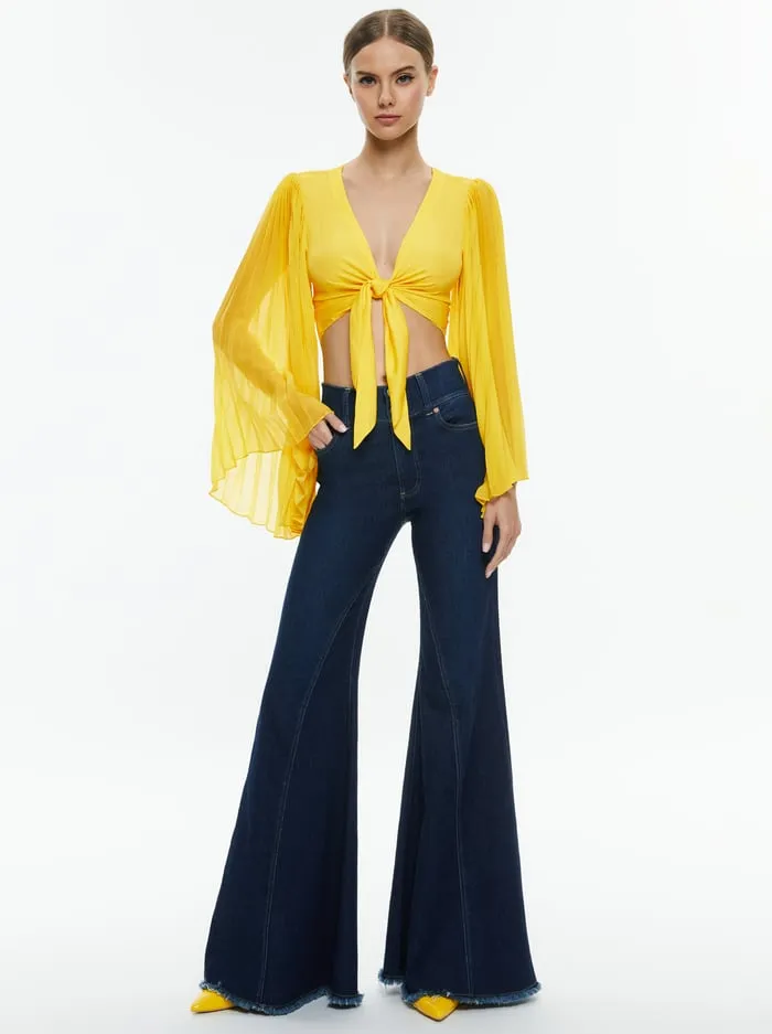 Tops Women Alice Olivia Rochelle Tie Front Pleated Crop Top Happy Yellow