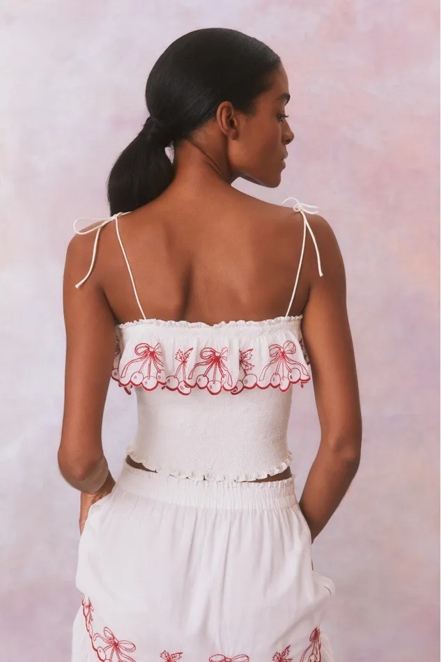 Tops WomenKids LoveShackFancy Carletta Cherry Embroidered Smocked Top Candy Red