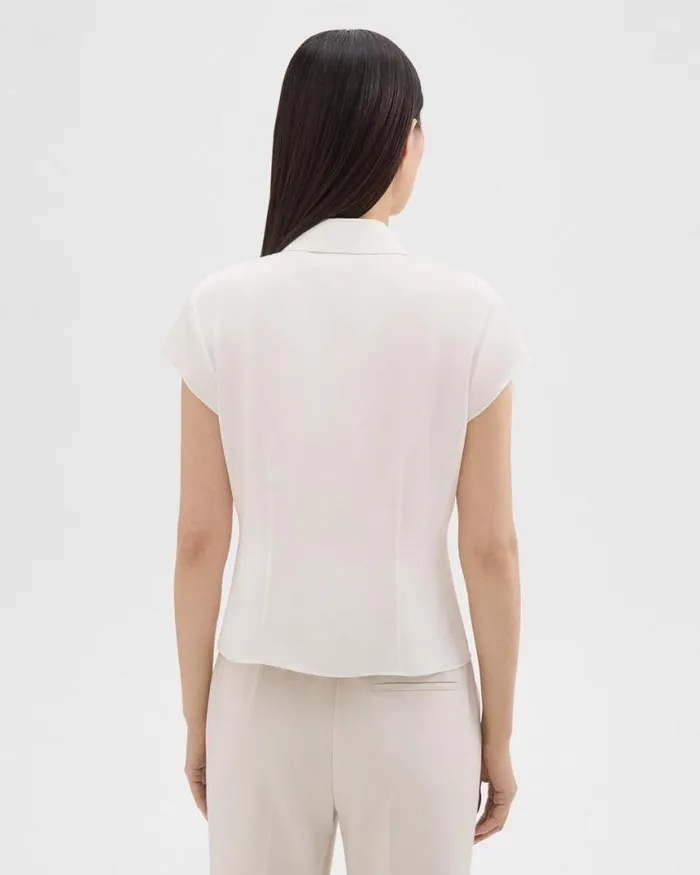 Tops Women Theory Cap Sleeve Shirt In Silk Georgette Ivory