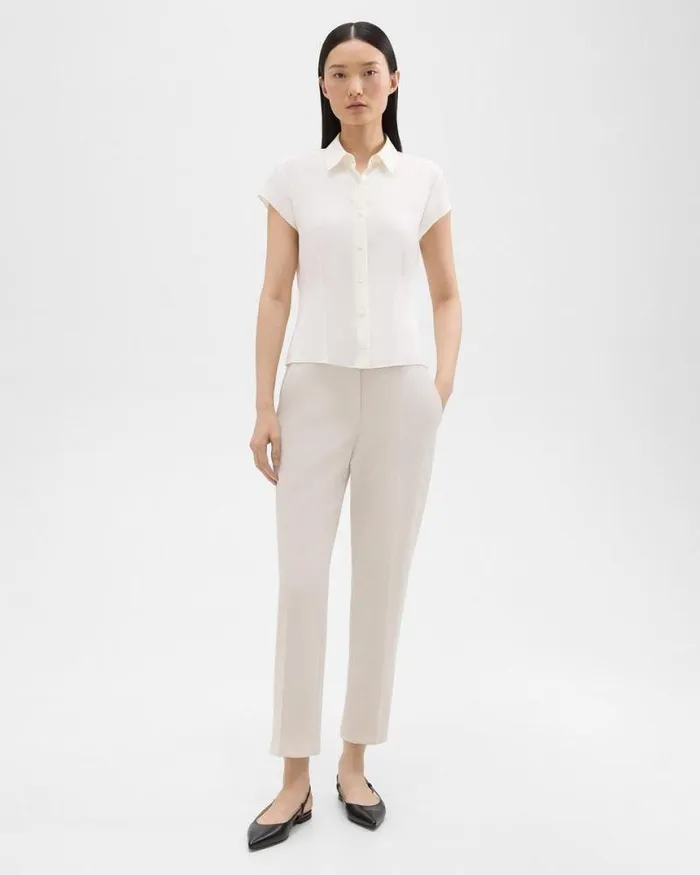 Tops Women Theory Cap Sleeve Shirt In Silk Georgette Ivory