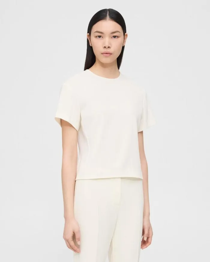 Tops Women Theory Flutter Sleeve Top In Striped Admiral Crepe Rice