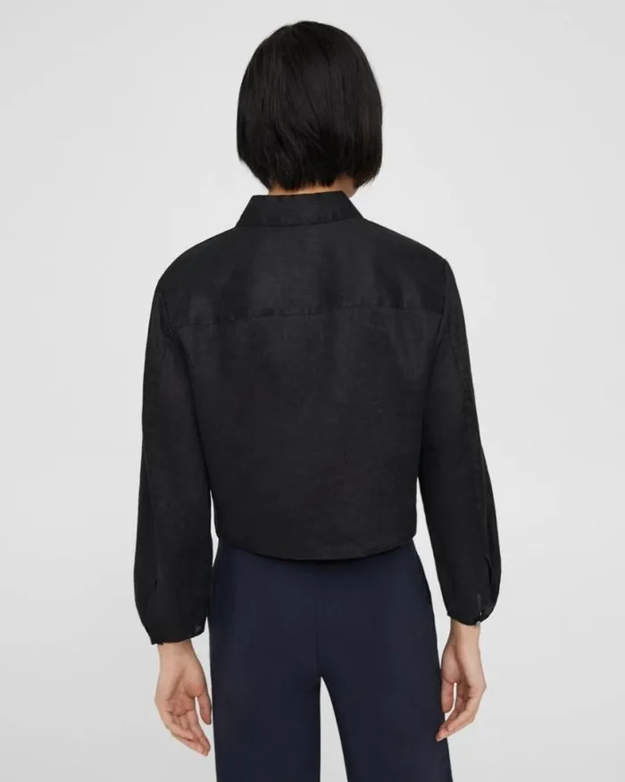 Tops Women Theory Pleated Shirt In Relaxed Linen Black Tops Women Theory Pleated Shirt In Relaxed Linen Black