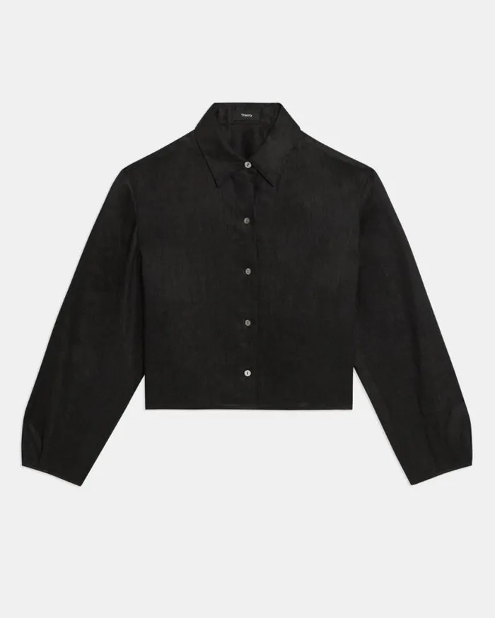 Tops Women Theory Pleated Shirt In Relaxed Linen Black Tops Women Theory Pleated Shirt In Relaxed Linen Black