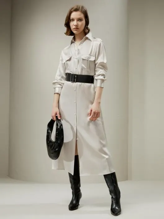 TrenchStyle Silk Midi Shirt Dress Women Jumpsuits Lilysilk Dresses