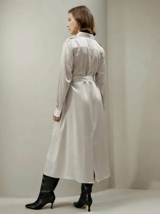 TrenchStyle Silk Midi Shirt Dress Women Jumpsuits Lilysilk Dresses