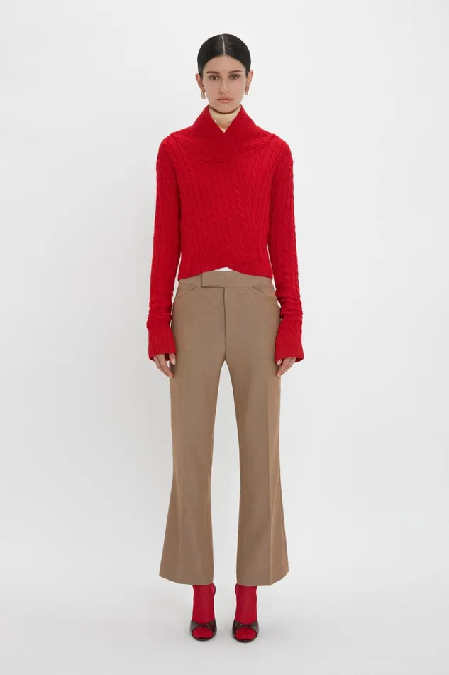 Trousers and Shorts Women Victoria Beckham Wide Cropped Flare Trouser In Tobacco Trousers and Shorts Women Victoria Beckham Wide Cropped Flare Trouser In Tobacco