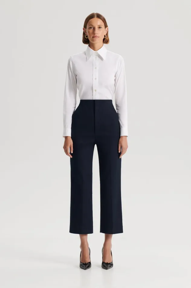 Trousers Women Scanlan Theodore MERCERISED COTTON TROUSER Navy