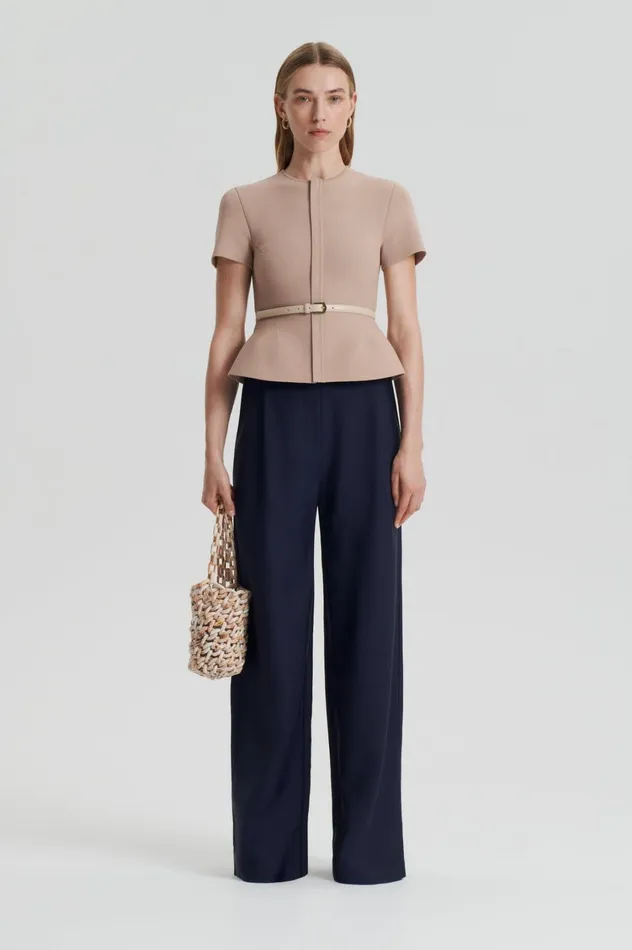 Trousers Women Scanlan Theodore PLEAT DRAPE LEG TROUSER Navy