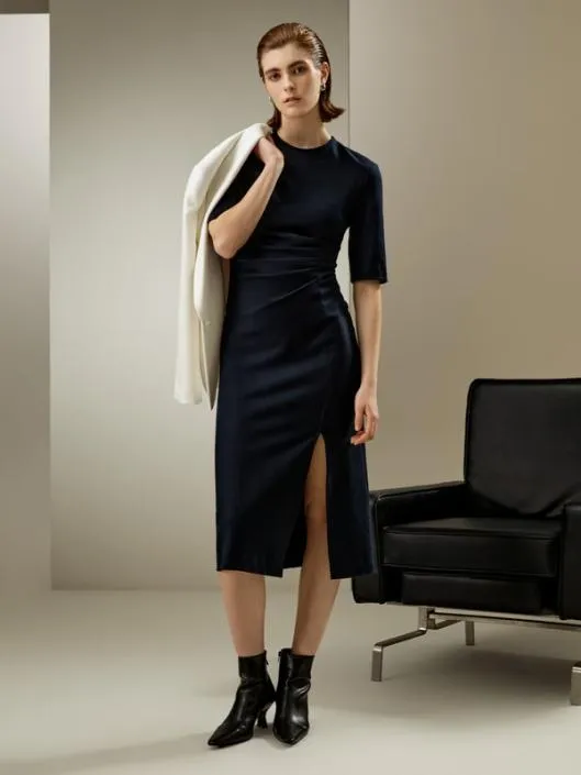 Twist Front Merino Wool Sheath Dress Women Jumpsuits Lilysilk Knitwear