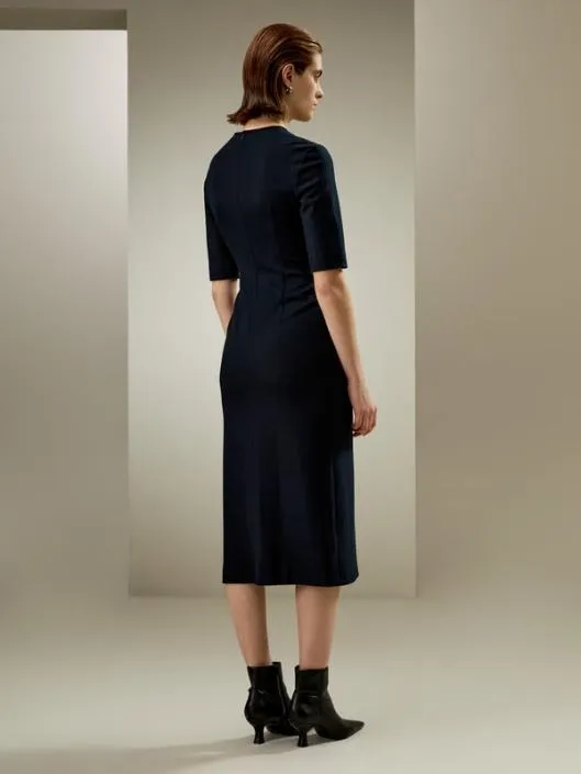 Twist Front Merino Wool Sheath Dress Women Jumpsuits Lilysilk Knitwear