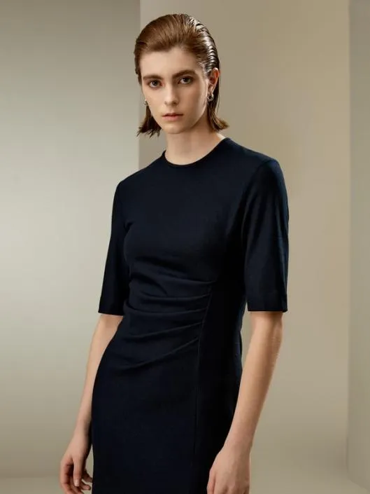 Twist Front Merino Wool Sheath Dress Women Jumpsuits Lilysilk Knitwear
