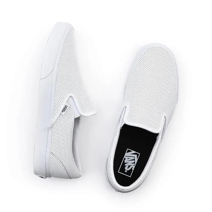 Vans Classics Men Perf Leather Classic SlipOn Shoes White