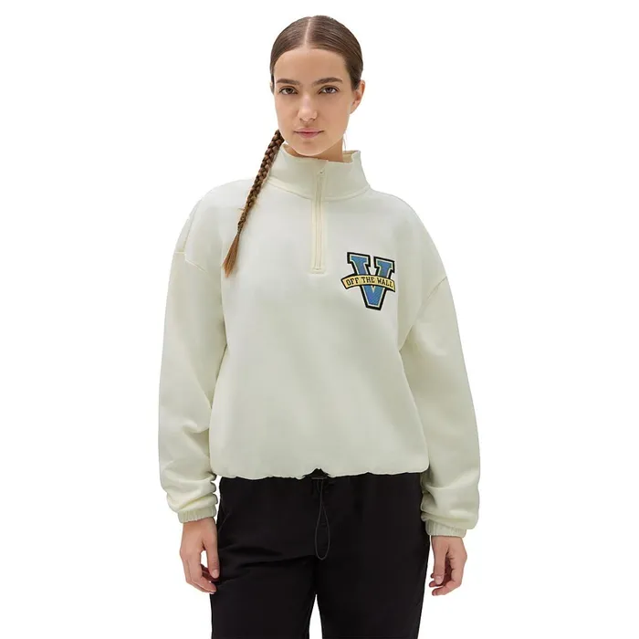 Vans Hoodies and Sweatshirts Women Varsity V Half Zip Mock Neck Sweatshirt White