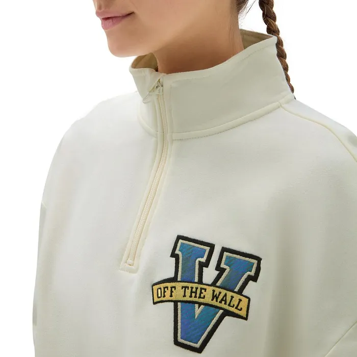 Vans Hoodies and Sweatshirts Women Varsity V Half Zip Mock Neck Sweatshirt White