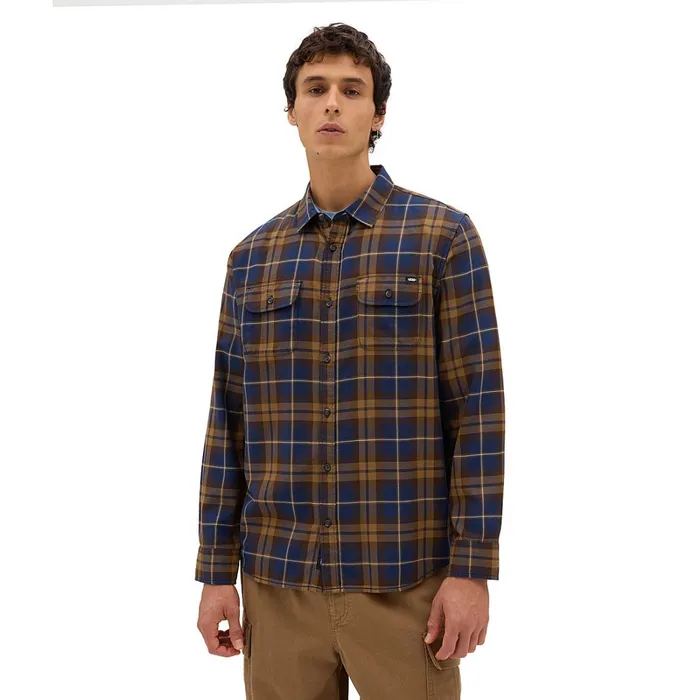 Vans Shirts Men Sycamore Long Sleeve Flannel Shirt Blue Brown