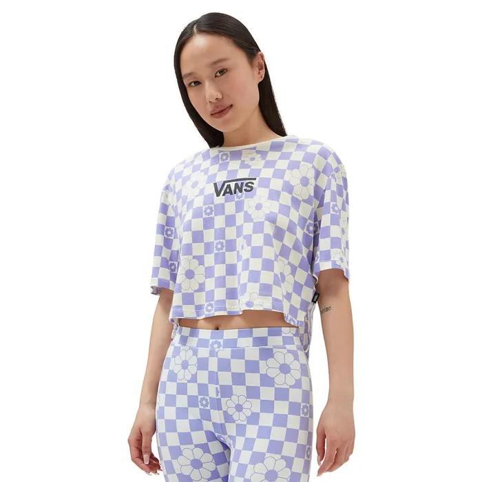 Vans Tshirts and Tops Women Floral Checker Crop TShirt Purple