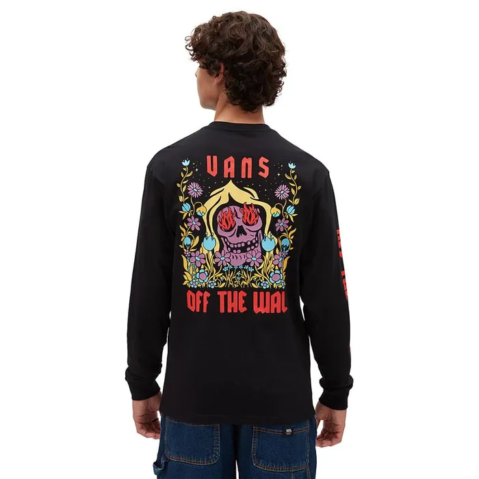 Vans View All Men Flaming Flowers Long Sleeve TShirt Black