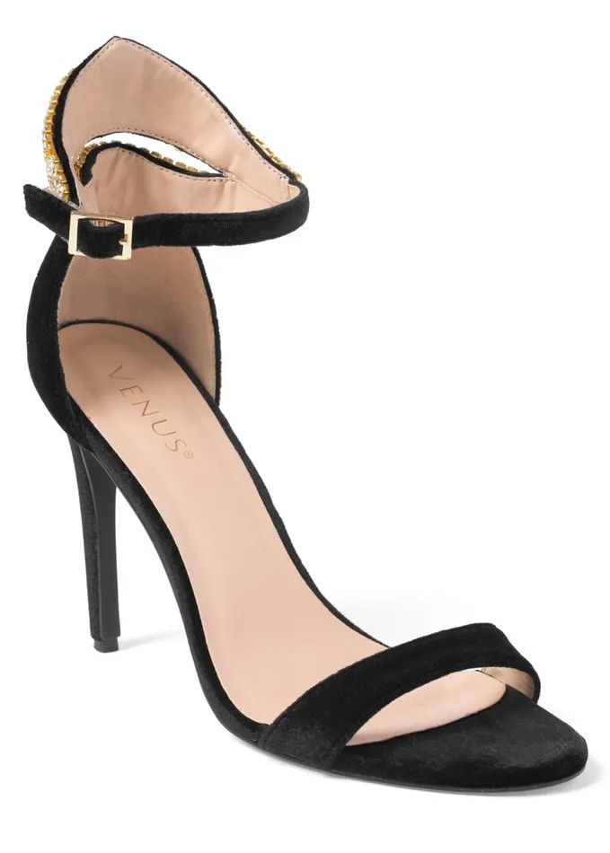 VELVET EMBELLISHED HEELS Black Women VENUS Heels