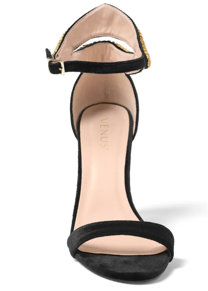 VELVET EMBELLISHED HEELS Black Women VENUS Heels