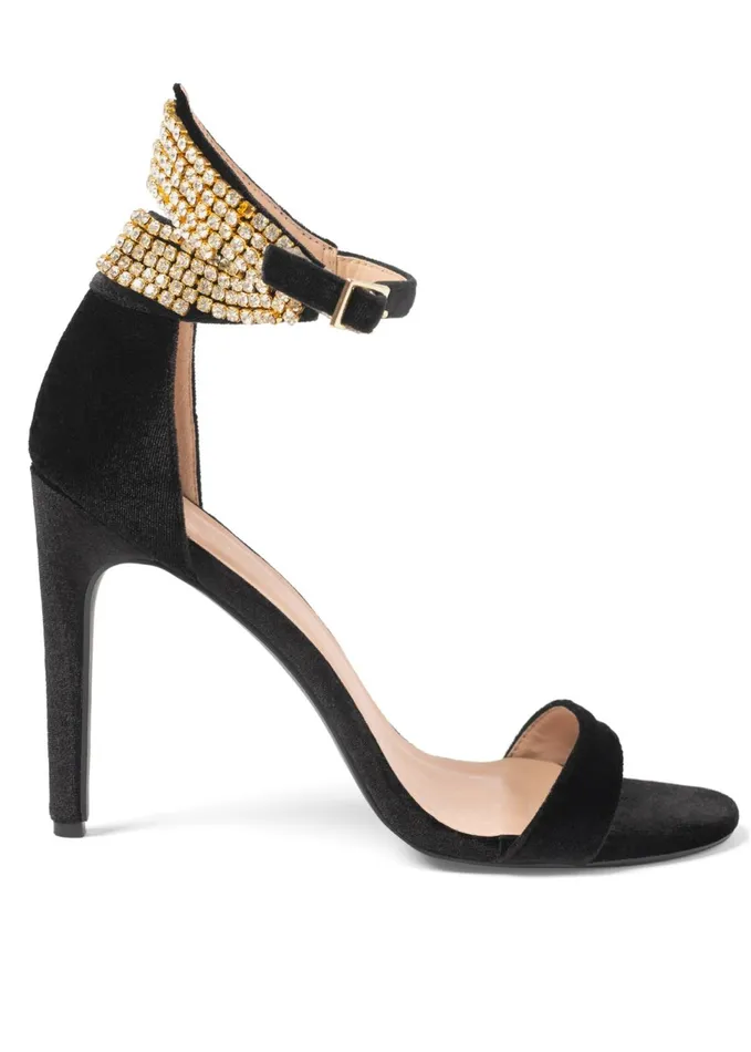 VELVET EMBELLISHED HEELS Black Women VENUS Heels
