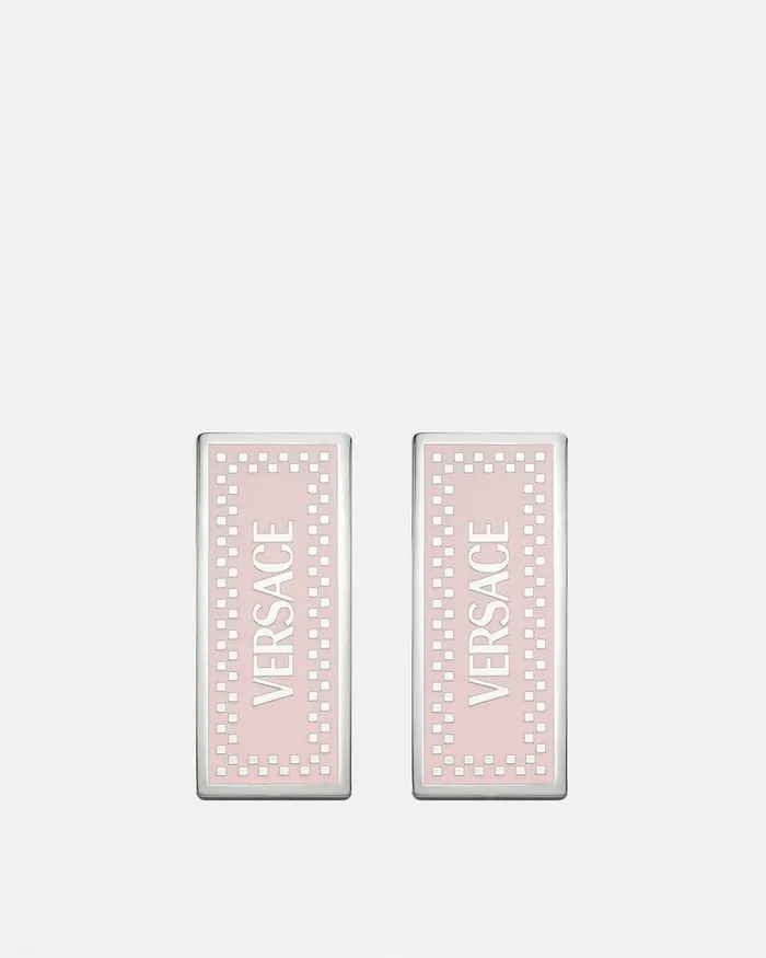 Versace 90s Vintage Logo Earrings Silver Women Earrings