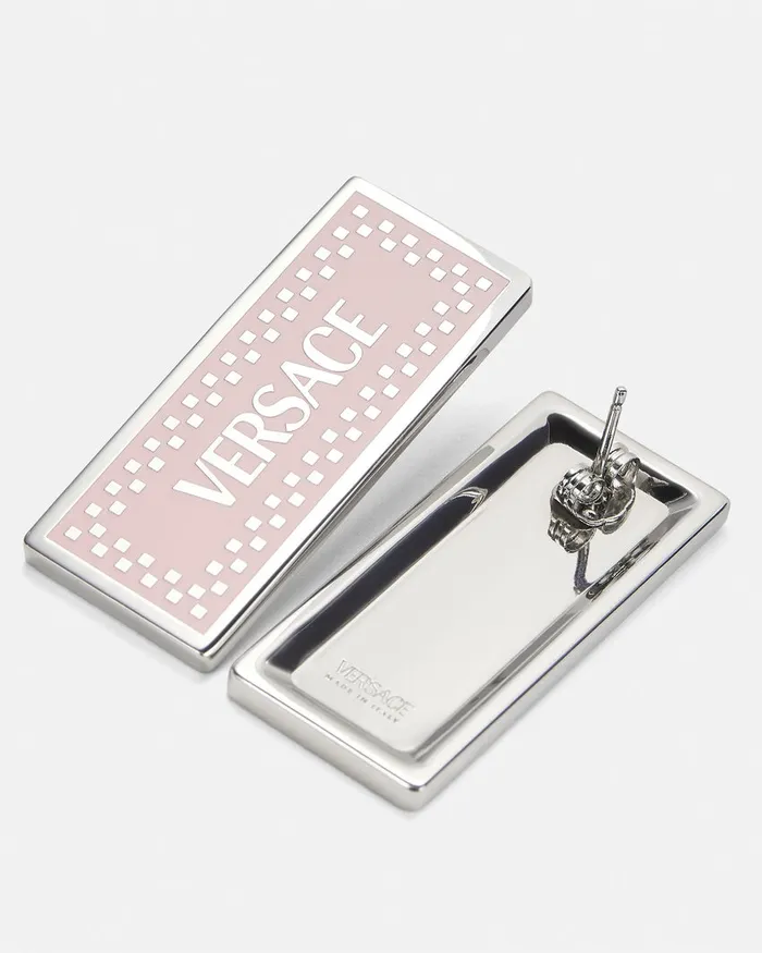 Versace 90s Vintage Logo Earrings Silver Women Earrings
