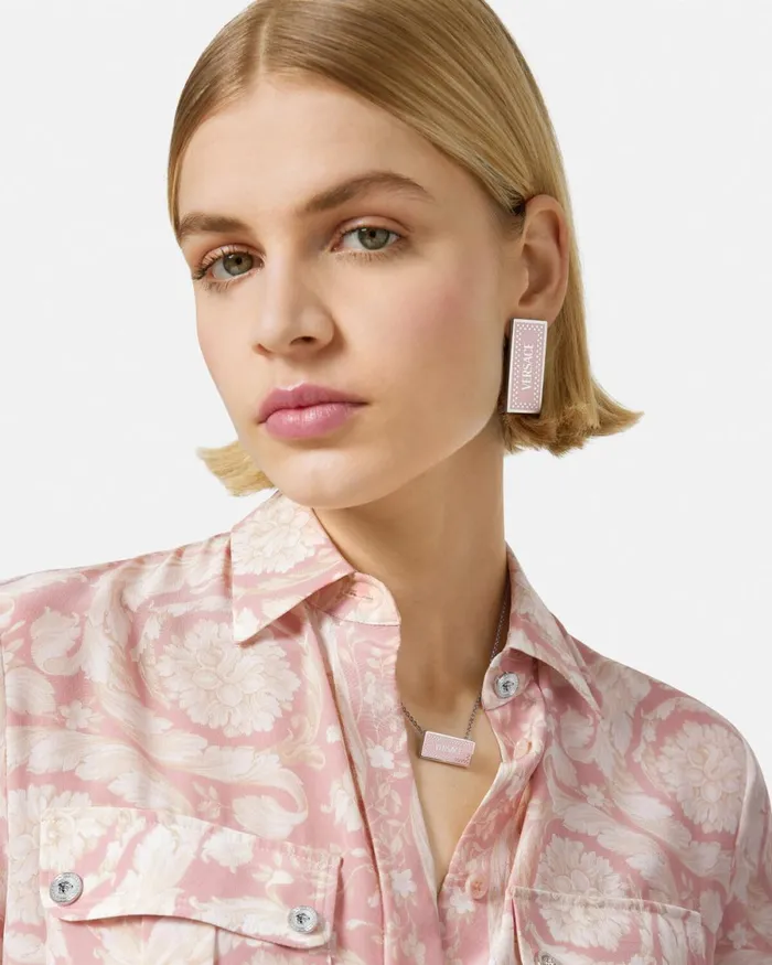 Versace 90s Vintage Logo Earrings Silver Women Earrings