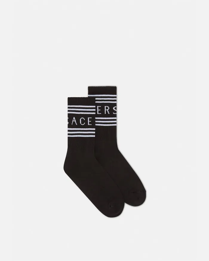 Versace 90s Vintage Logo Socks Black WomenMen Socks