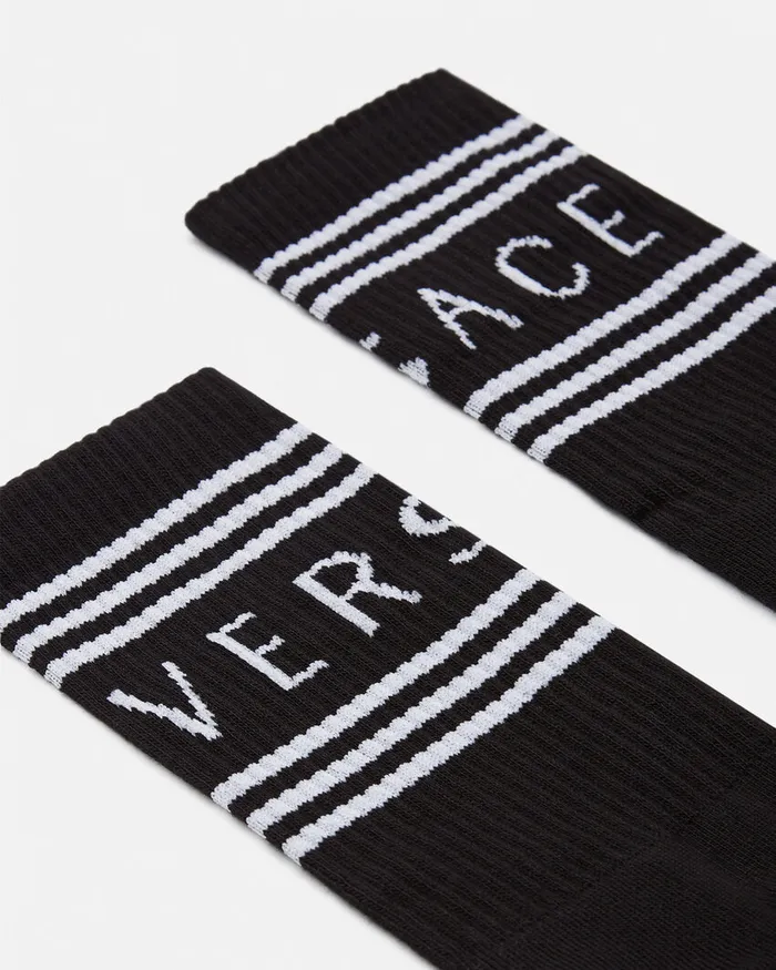 Versace 90s Vintage Logo Socks Black WomenMen Socks