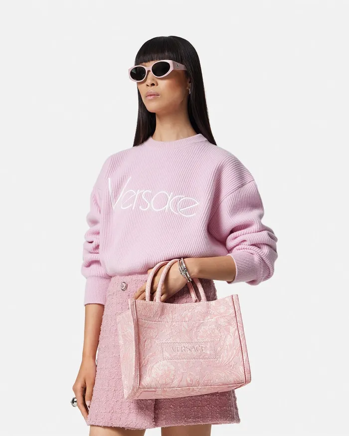 Versace Barocco Athena Small Tote Bag Pinkprint Women Totes