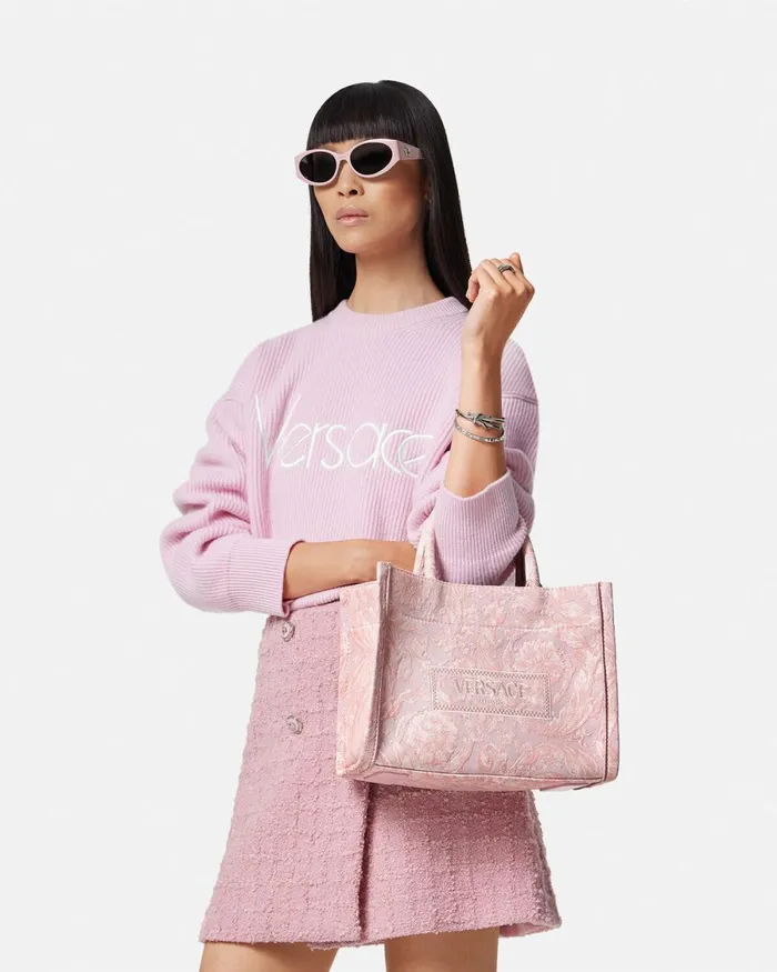Versace Barocco Athena Small Tote Bag Pinkprint Women Totes