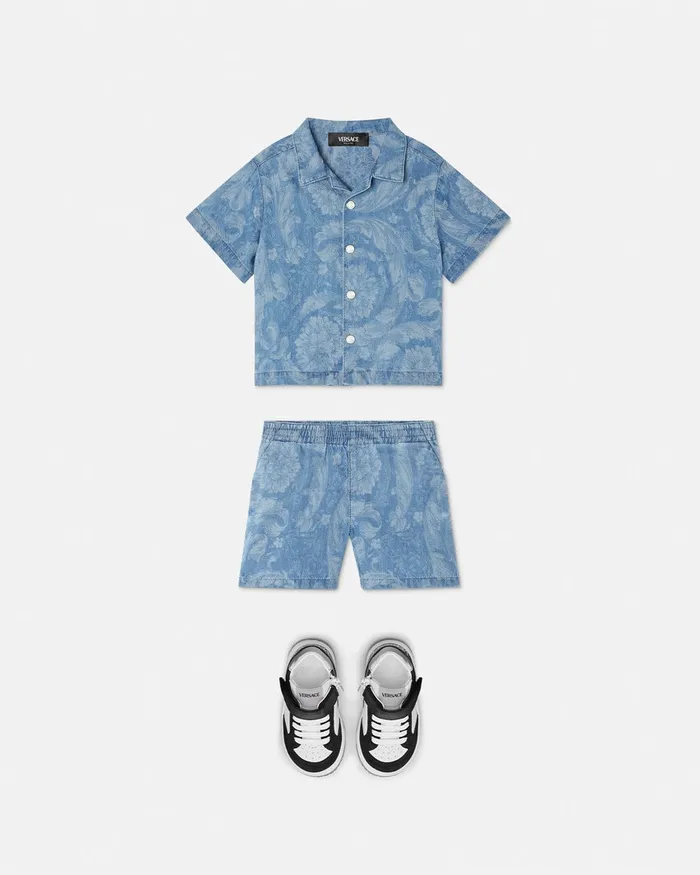 Versace Barocco Chambray Baby Shorts Light Blue Kids Pants