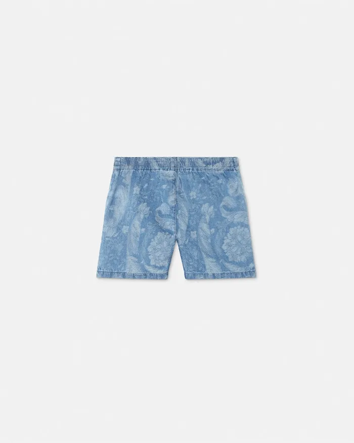 Versace Barocco Chambray Baby Shorts Light Blue Kids Pants