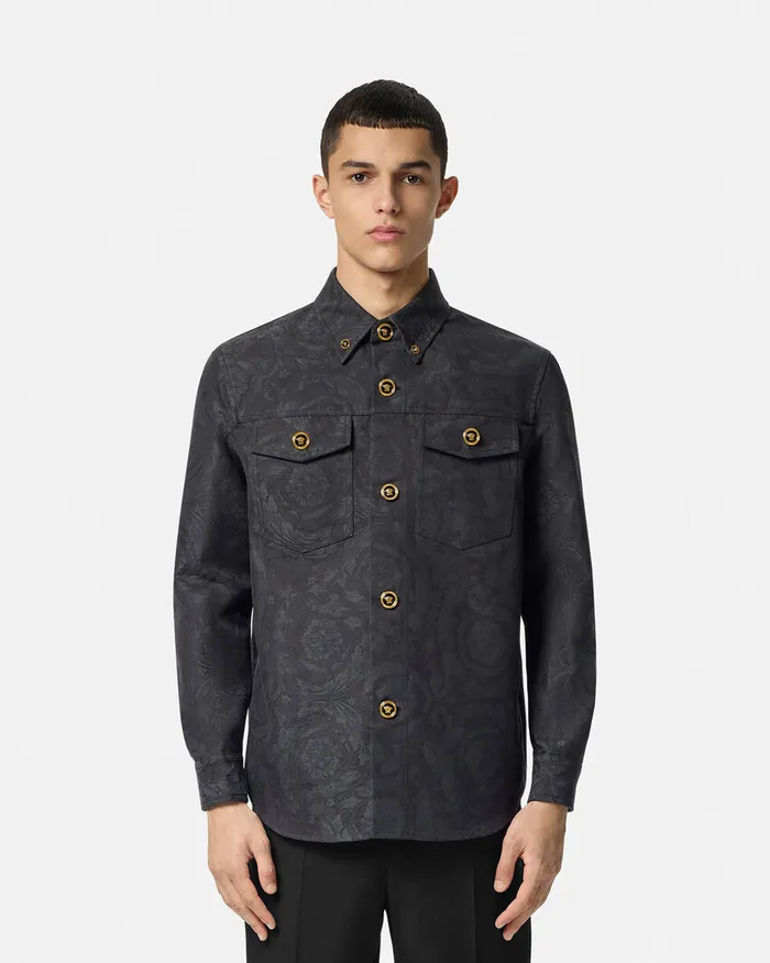 Versace Barocco Jacquard Overshirt Gray Men Jackets and Coats