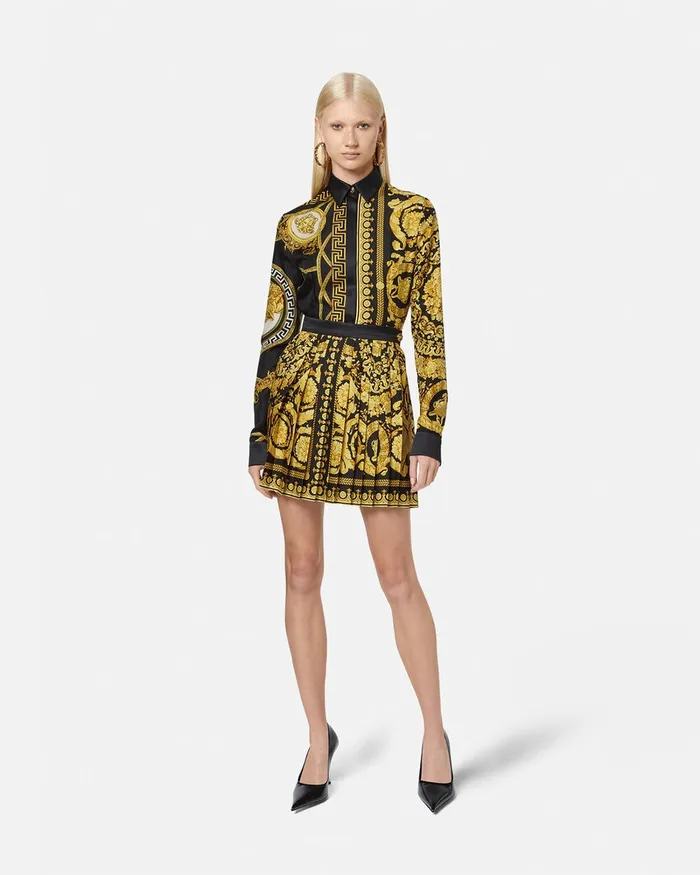 Versace Barocco Pleated Skirt Blackprint Women Skirts
