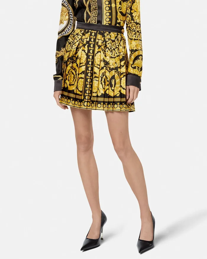 Versace Barocco Pleated Skirt Blackprint Women Skirts