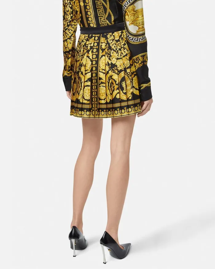 Versace Barocco Pleated Skirt Blackprint Women Skirts