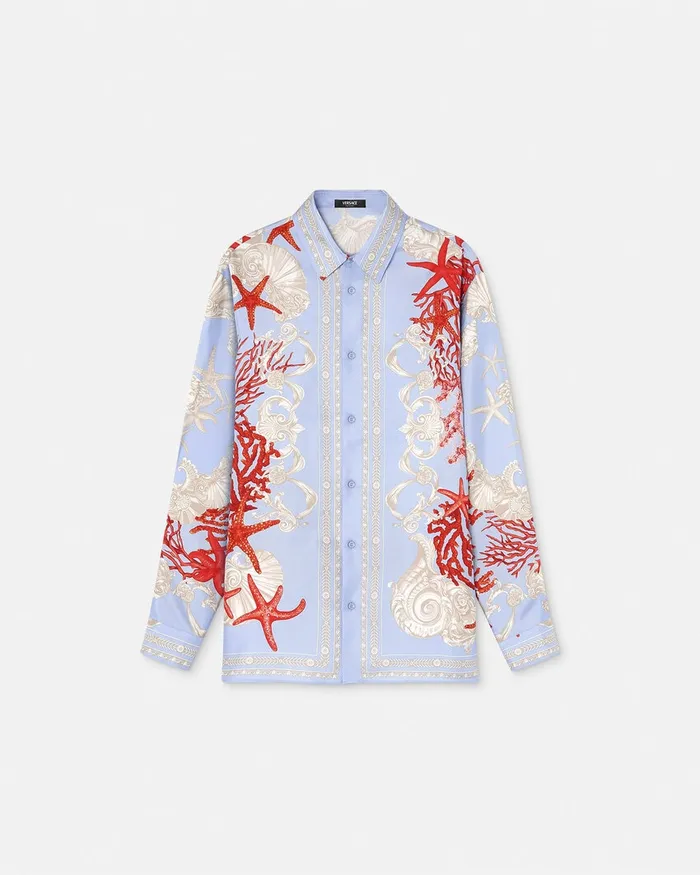 Versace Barocco Sea Silk Shirt Blueprint Men Shirts