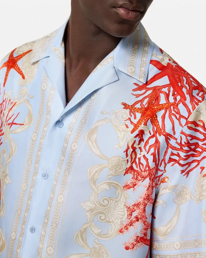 Versace Barocco Sea Silk Shirt Blueprint Men Shirts
