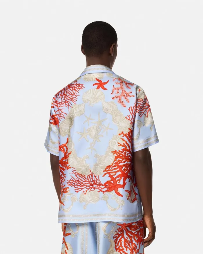 Versace Barocco Sea Silk Shirt Blueprint Men Shirts