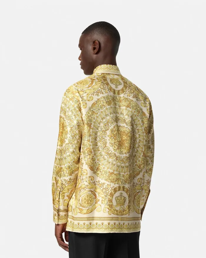 Versace Barocco Silk Shirt Yellowprint Men Shirts