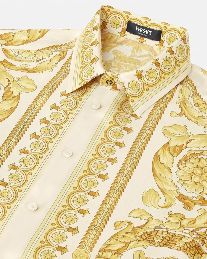 Versace Barocco Silk Shirt Yellowprint Men Shirts