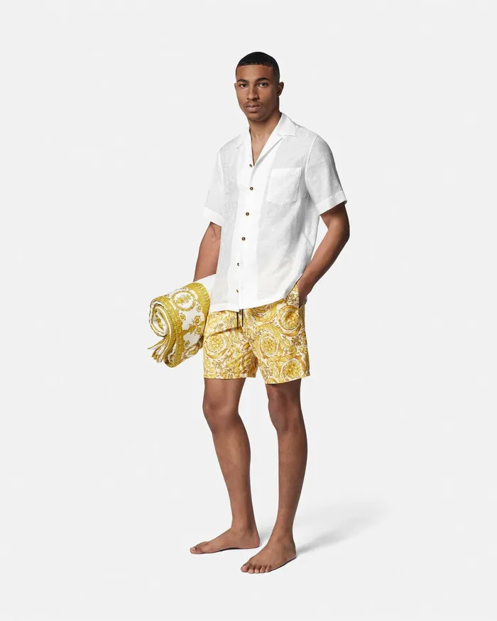 Versace Barocco Swim Boardshorts Yellowprint Men Swimwear