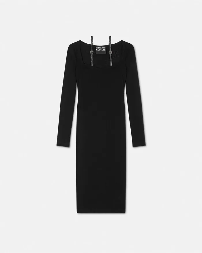 Versace Baroque Buckle Knit Midi Dress Blackprint Women Jeans Couture