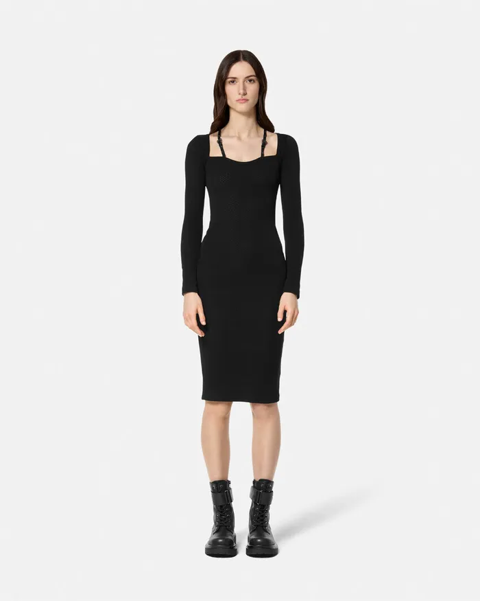 Versace Baroque Buckle Knit Midi Dress Blackprint Women Jeans Couture