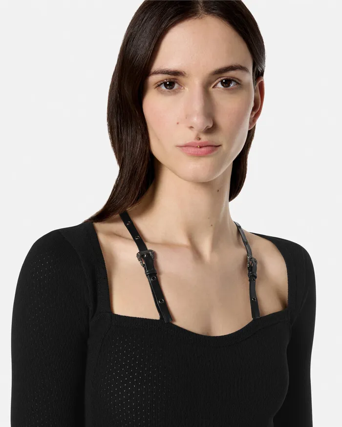 Versace Baroque Buckle Knit Midi Dress Blackprint Women Jeans Couture